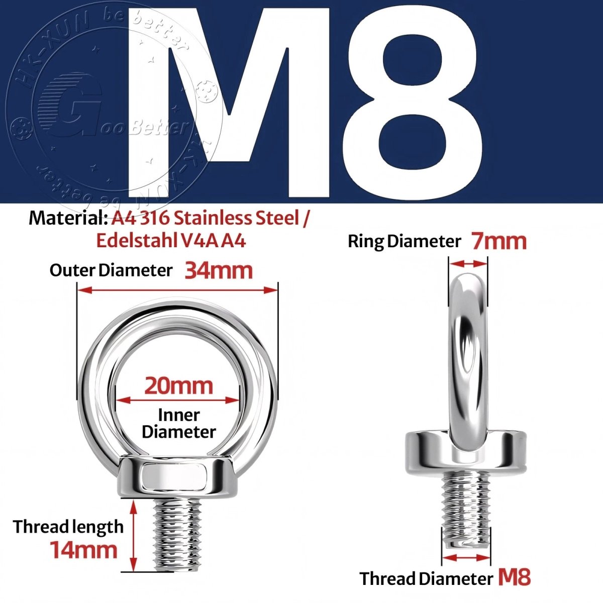 Stainless Steel Eye Bolts & Eye Nuts — A4 316 Metric Thread M6 to M36 - HomeDIYer
