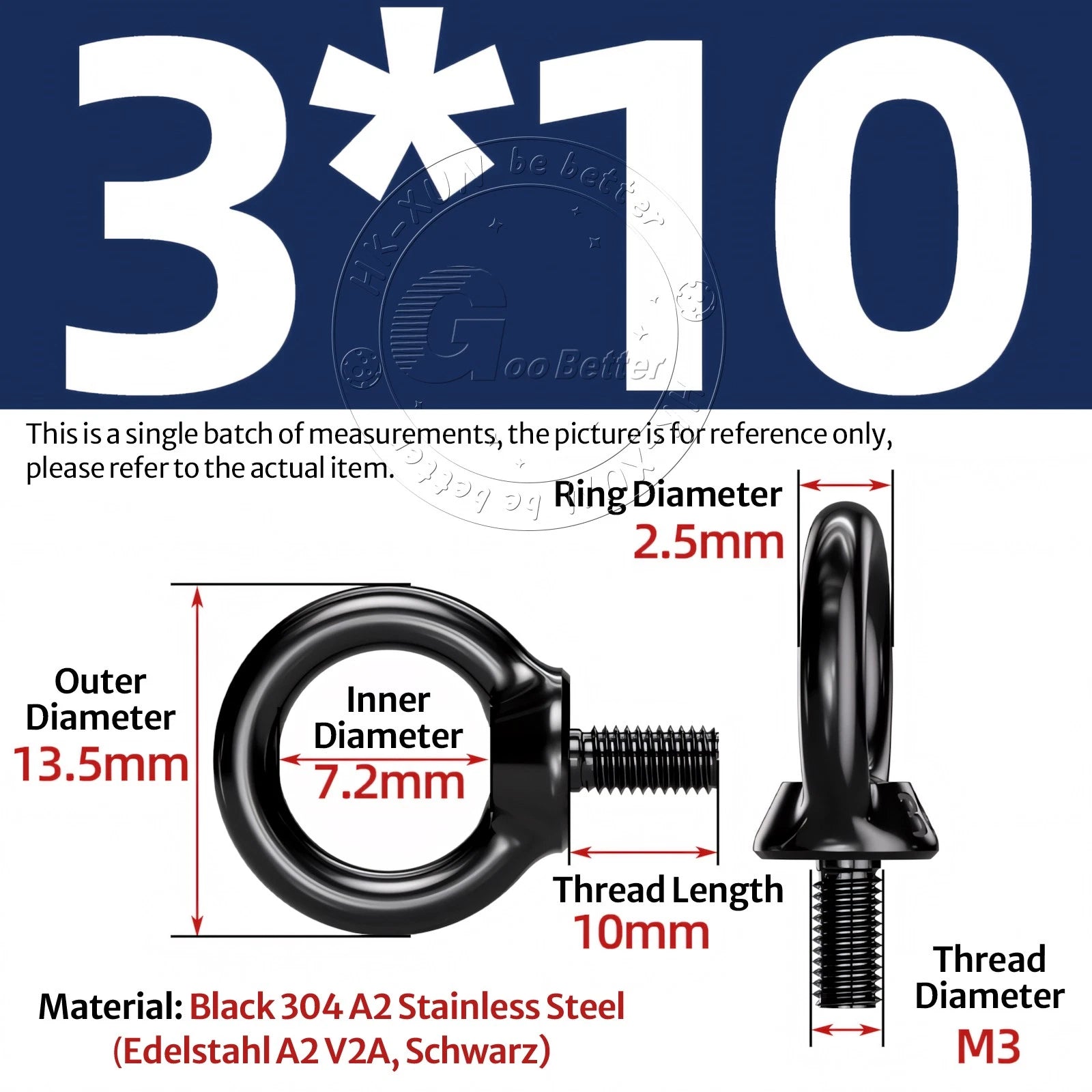 A2 304 Grade Black Stainless Steel Lifting Eye Nuts-Bolts M3 M4 M5 M6 M8 - M24
