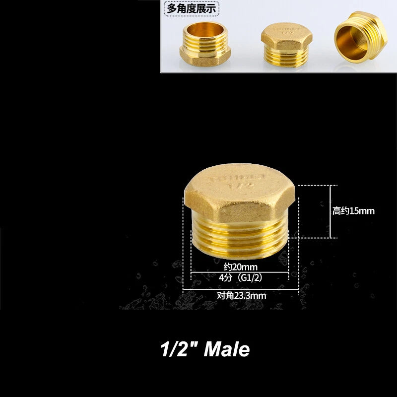 Brass BSP Blanking Cap Plug — 1/8" to 2" Male & Female Stop End with Washer