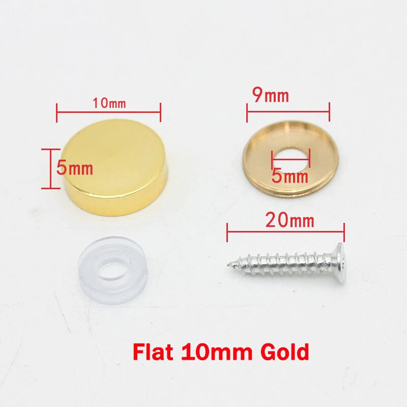 Mirror Screw Cover Caps 10–25mm – Brass Decorative Disc Plates, Flat & Dome, Silver & Gold