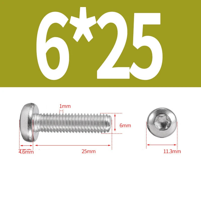 M6 M8 M10 A2 STAINLESS STEEL TORX PAN HEAD MACHINE SCREWS HEXOBULAR BOLTS