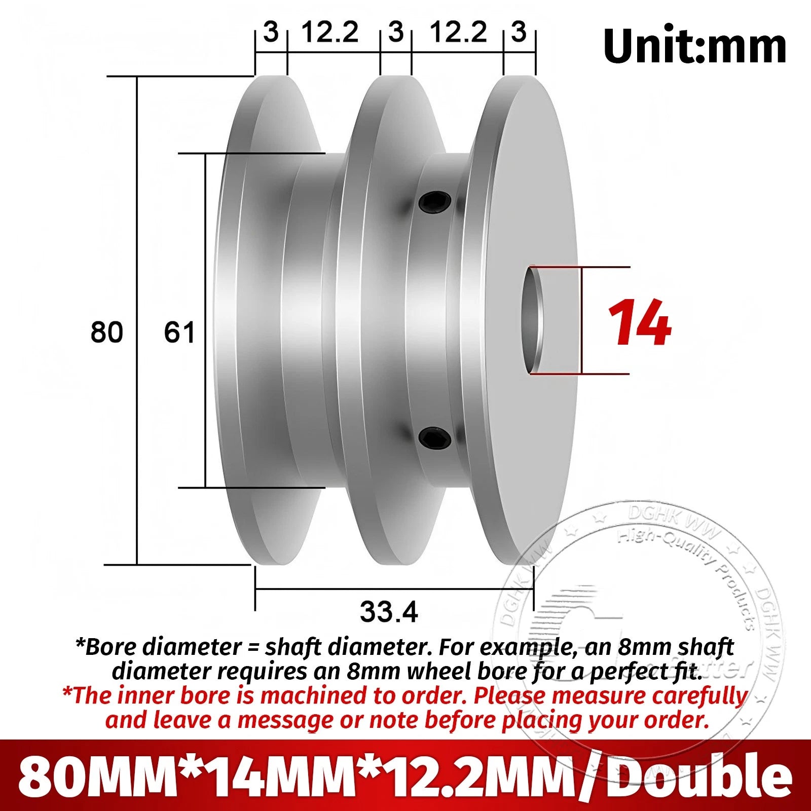 V-Groove Aluminum Drive Pulley For V-Belt Pulleys Groove 12.5mm OD 40mm-150mm