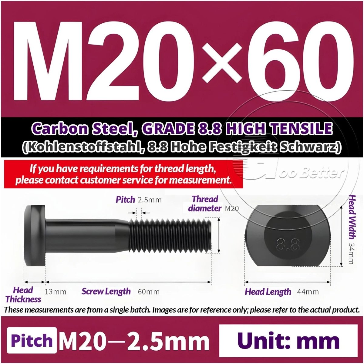 T - Slot Bolts M6 to M20 | Grade 8.8 High Tensile | T - Track Bolts 16mm–500mm - HomeDIYer
