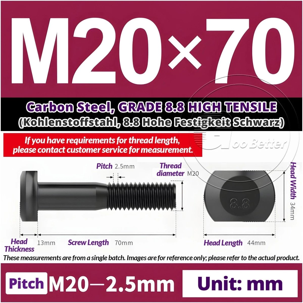 T - Slot Bolts M6 to M20 | Grade 8.8 High Tensile | T - Track Bolts 16mm–500mm - HomeDIYer