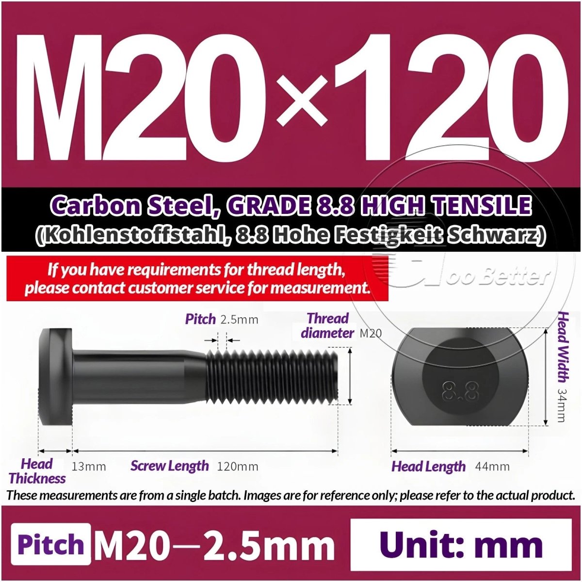 T - Slot Bolts M6 to M20 | Grade 8.8 High Tensile | T - Track Bolts 16mm–500mm - HomeDIYer