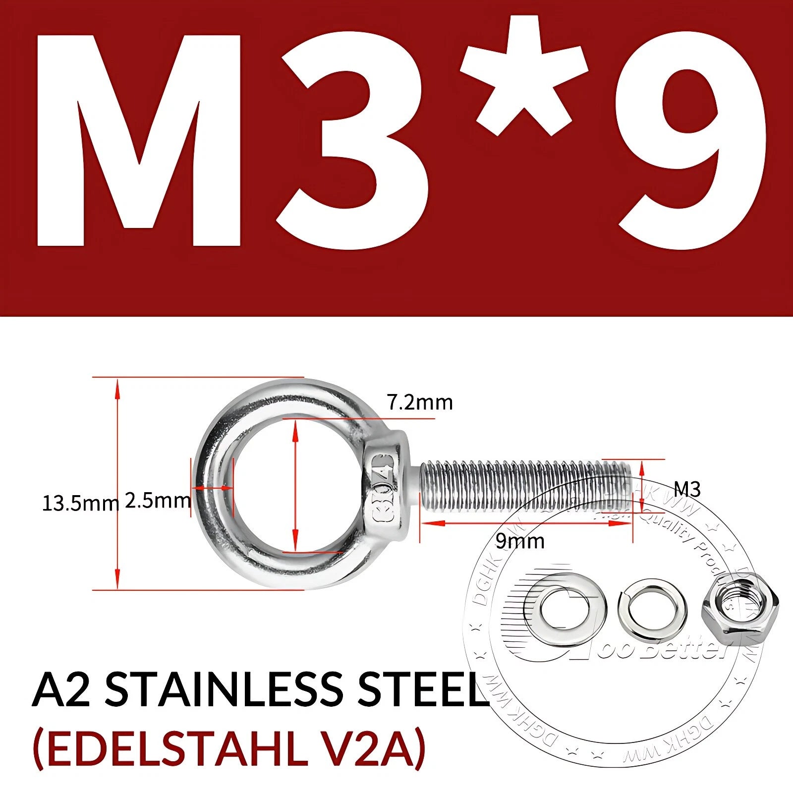 LIFTING EYE BOLTS NUTS & WASHERS A2 STAINLESS STEEL M3 M4 M5 M6 M8 M10 M12 - M30