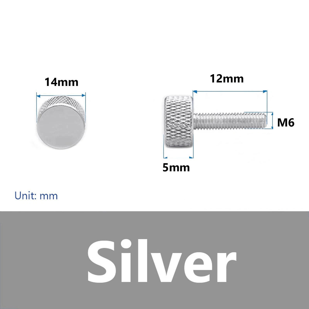 Knurled Thumb Screws M6 x 12mm Aluminum Alloy DIY Hand Tighten Grip Knob Bolts