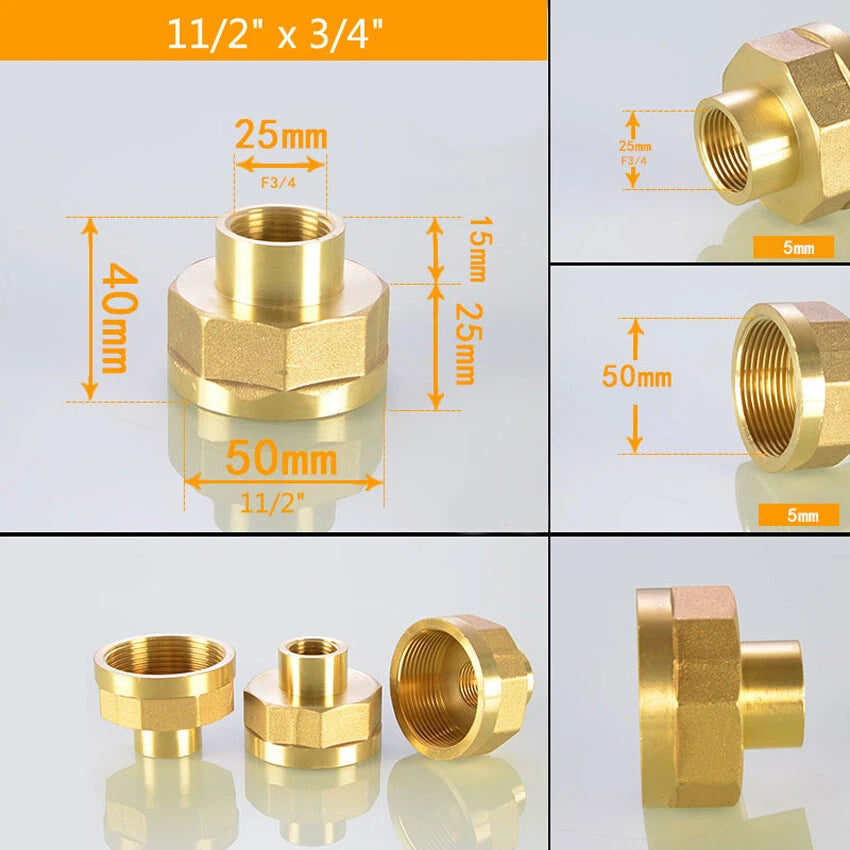 Brass BSP Female Thread Reducing Pipe Adapter Connector — 1-1/4" to 2"