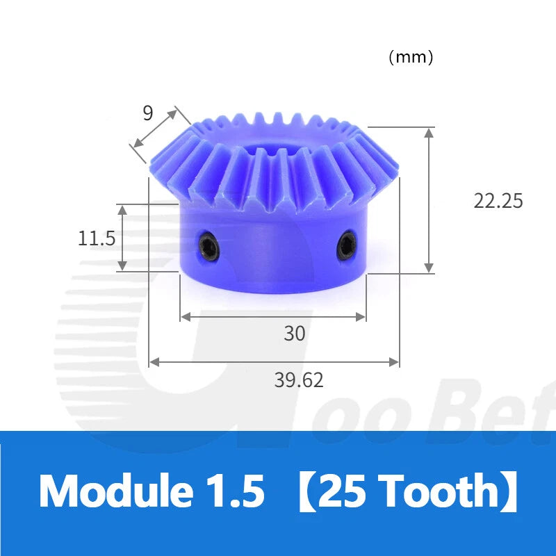 Module 1 1.5 2 2.5 Straight Bevel Gear Set 15 - 30 Tooth 1:1 Pairing Nylon Blue