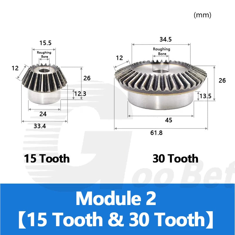 Bevel Gear Set Mod 1.5 2 2.5 3 Steel 1:2 Pairing 15/30 16/32 18/36 20/40 Tooth