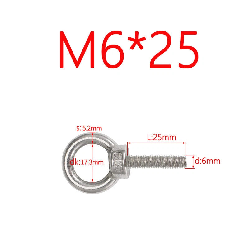 M3–M24 Stainless Steel Eye Bolts with Metric Thread — 304 SS Lifting Eyebolt