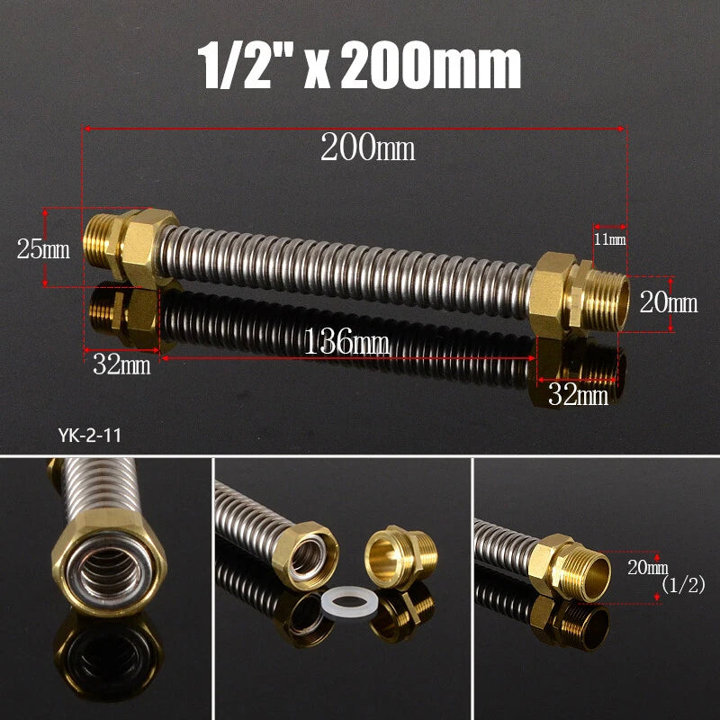 Corrugated Flexible Water Supply Hose with Brass Fittings — 1/2", 3/4", 1" | Hot & Cold