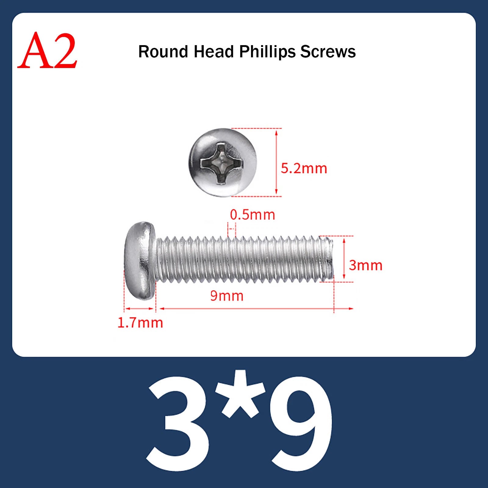 M3 Phillips Pan Head Machine Screws – A2 Stainless Steel, M3×3mm to M3×150mm (Full Length Range)
