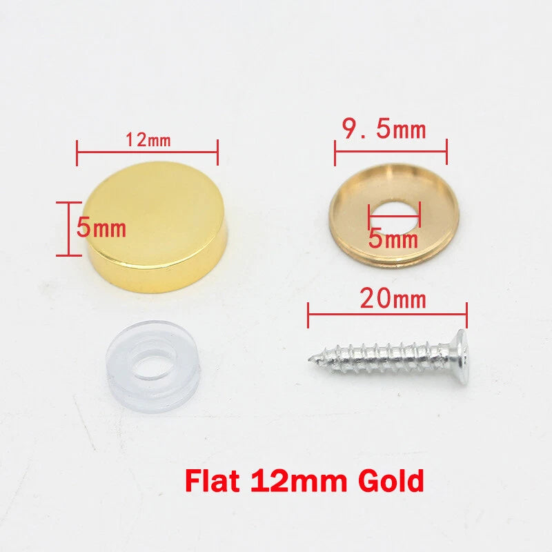Mirror Screw Cover Caps 10–25mm – Brass Decorative Disc Plates, Flat & Dome, Silver & Gold