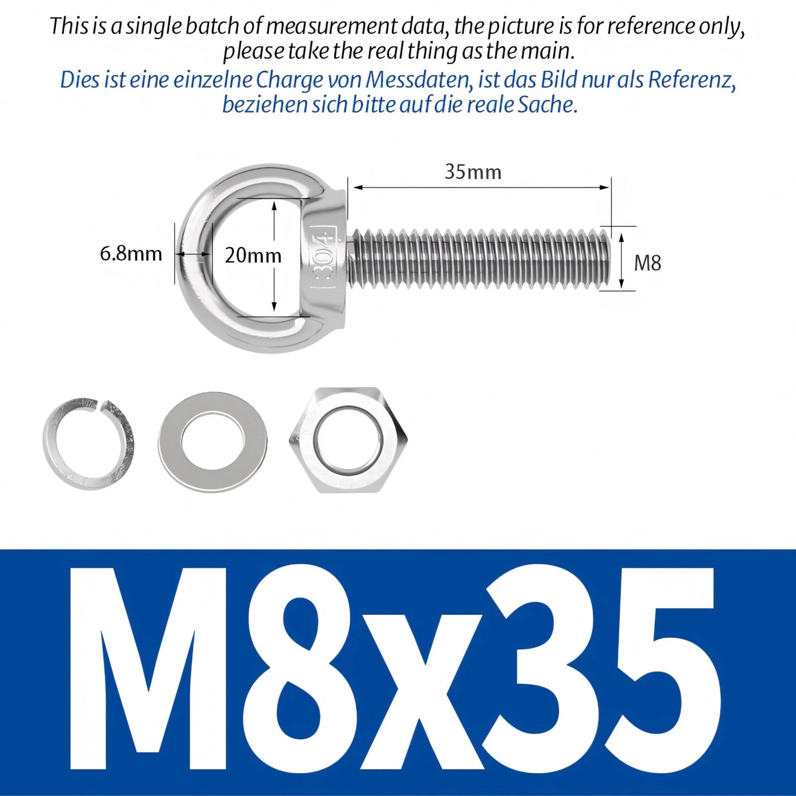M8 M10 M12 Eye Bolts Kit Screws Nut Washer Long Boat Stainless Steel A2 304