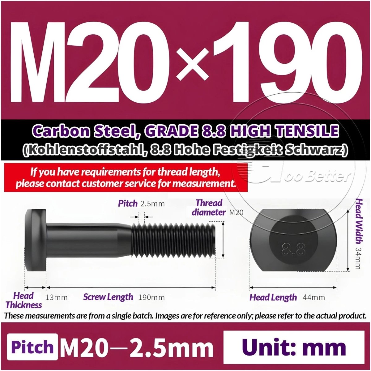 T - Slot Bolts M6 to M20 | Grade 8.8 High Tensile | T - Track Bolts 16mm–500mm - HomeDIYer