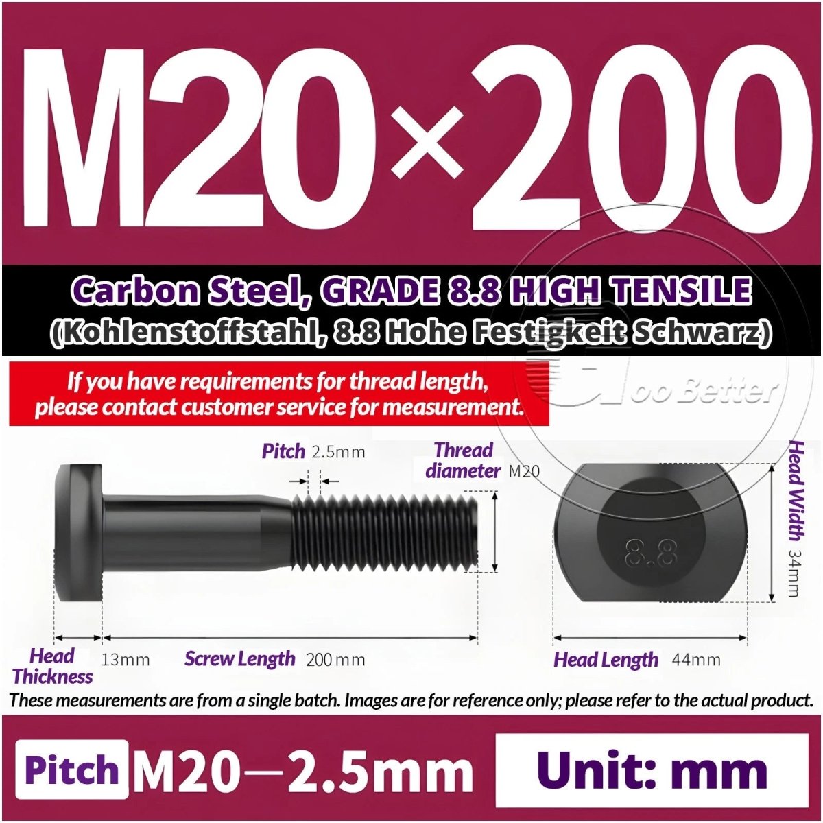 T - Slot Bolts M6 to M20 | Grade 8.8 High Tensile | T - Track Bolts 16mm–500mm - HomeDIYer