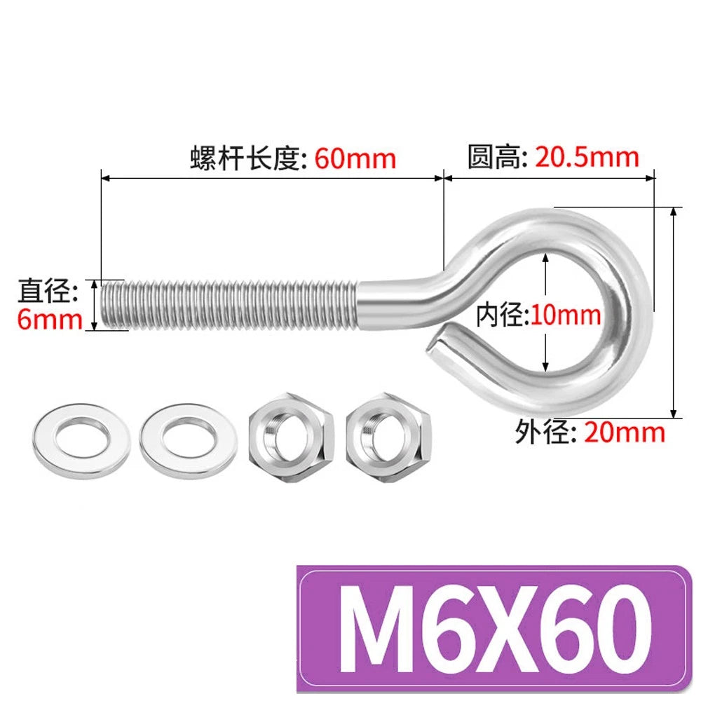 Galvanised Stainless Eye Screws Hooks Eye Bolts Closed Screws Threaded Rings Set