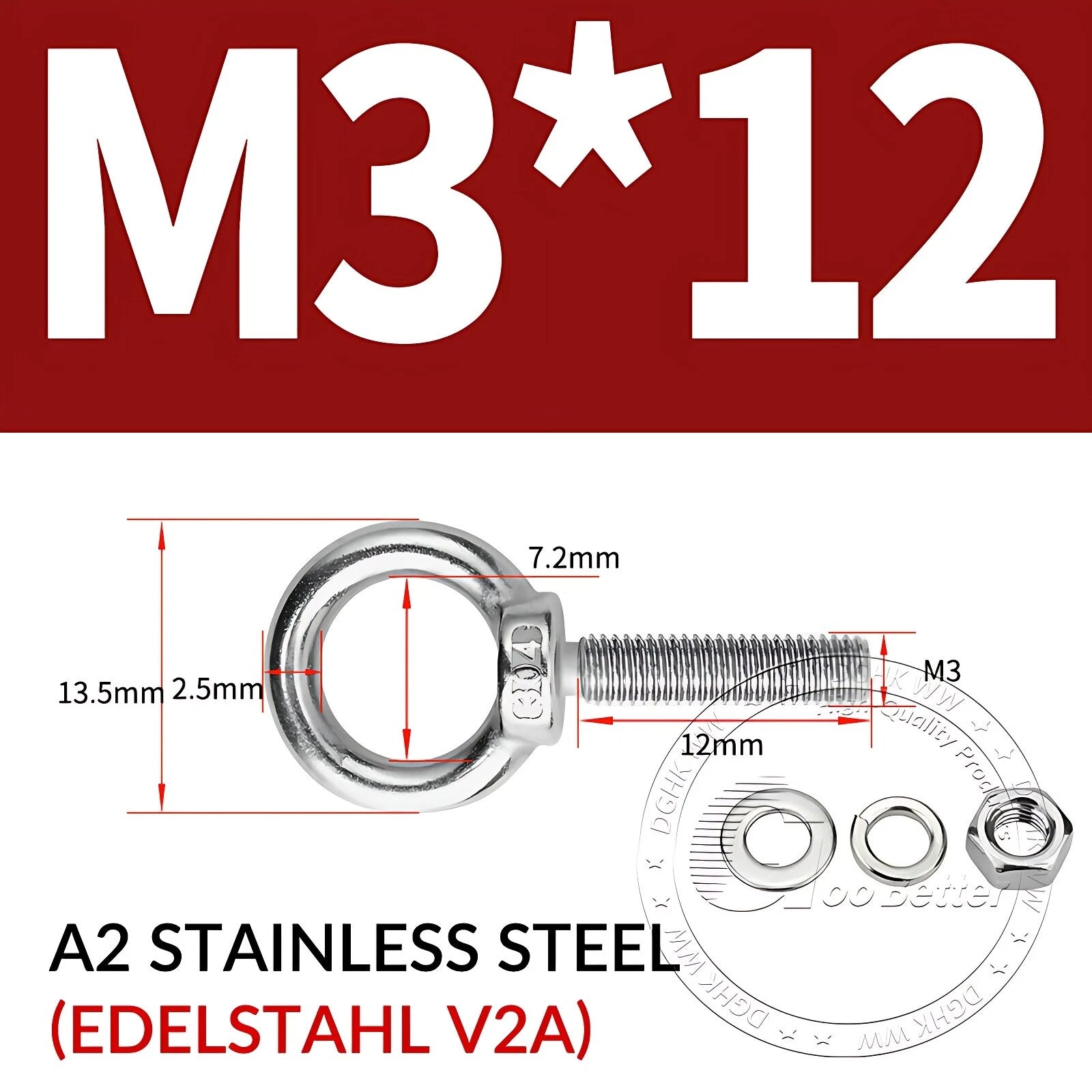 LIFTING EYE BOLTS NUTS & WASHERS A2 STAINLESS STEEL M3 M4 M5 M6 M8 M10 M12 - M30