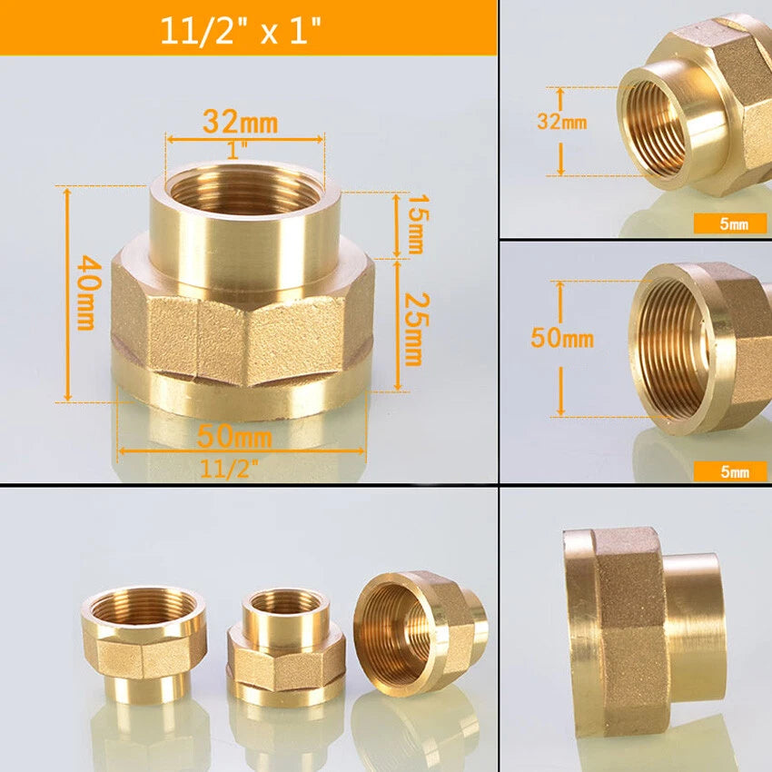 Brass BSP Female Thread Reducing Pipe Adapter Connector — 1-1/4" to 2"