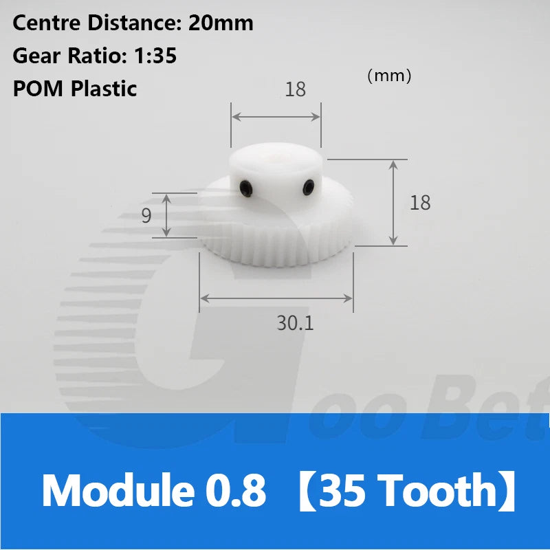 Worm Gear Wheel Module 0.8 POM Plastic 20 - 60 Tooth Worm Shaft Stainless Steel