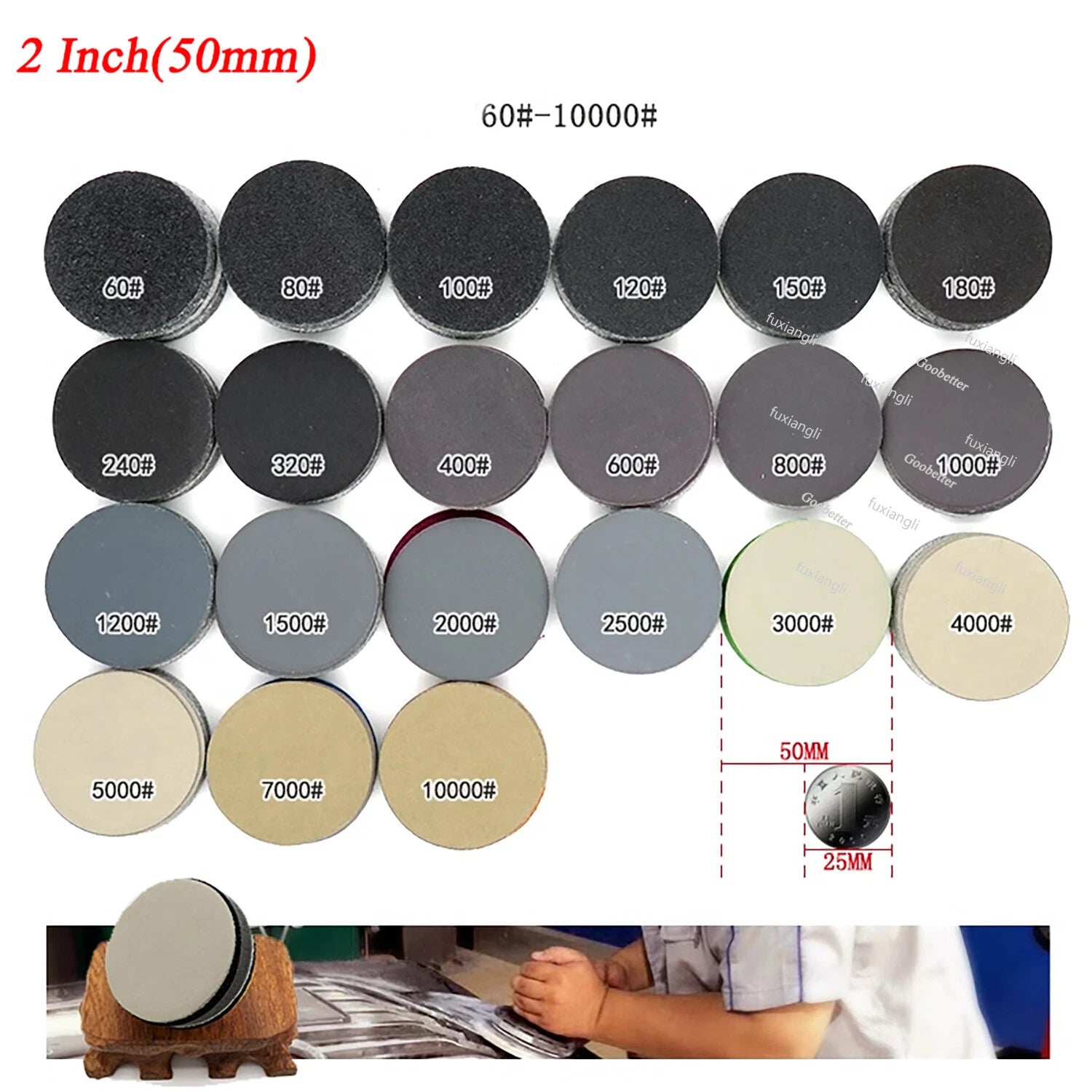 25mm-180mm Dry/Wet Sanding Discs Hook & Loop Abrasive Sandpaper Pads All Grit