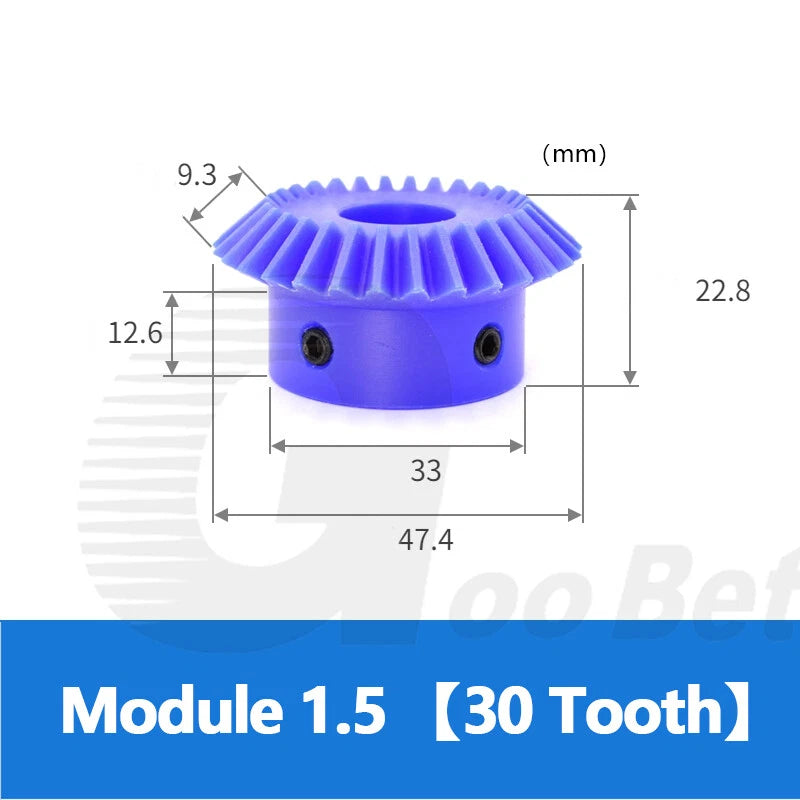 Module 1 1.5 2 2.5 Straight Bevel Gear Set 15 - 30 Tooth 1:1 Pairing Nylon Blue