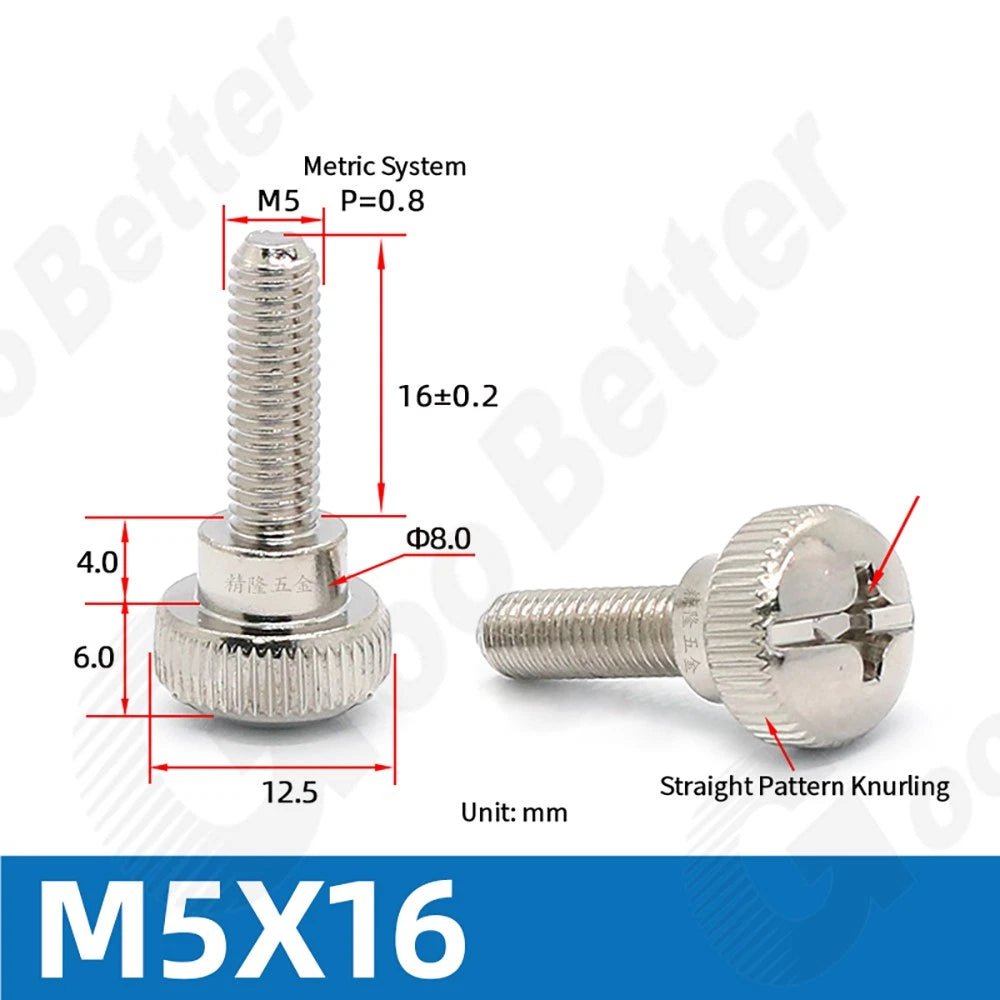 M5 M6 Knurled Thumb Screws Step Head | Hand Grip Knob Bolts | Nickel & Black Zinc Plated - HomeDIYer