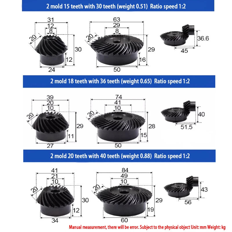 1 Set 1/1.5/2/2.5/3/4/5/6 Mod Umbrella Spiral Bevel Gear Helical 90° 45# steel