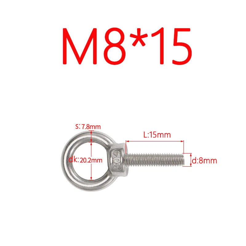 M3–M24 Stainless Steel Eye Bolts with Metric Thread — 304 SS Lifting Eyebolt