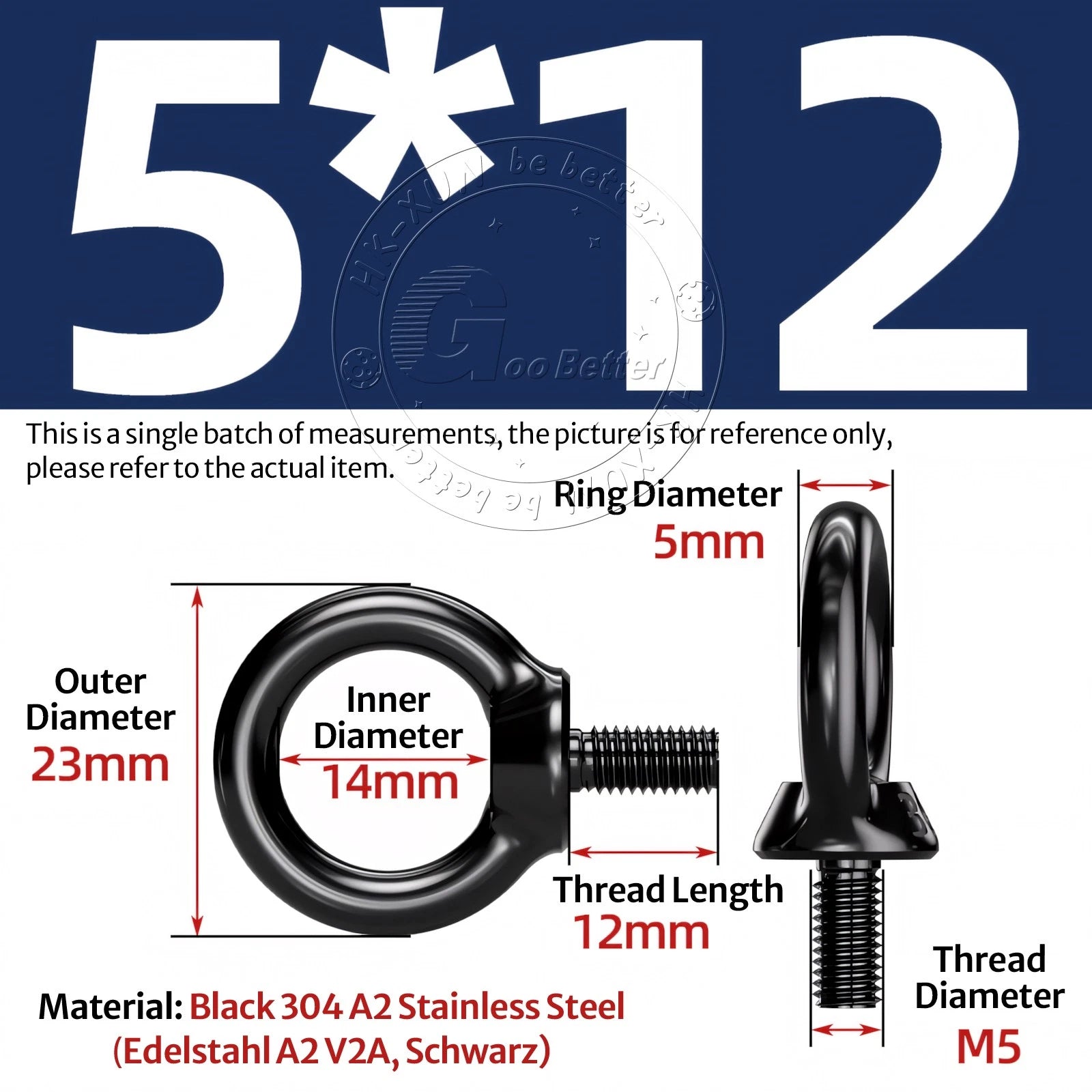 A2 304 Grade Black Stainless Steel Lifting Eye Nuts-Bolts M3 M4 M5 M6 M8 - M24