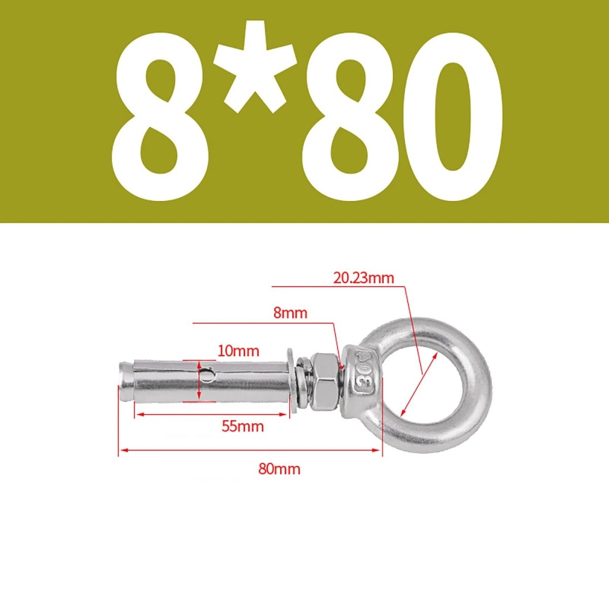 Closed Hook Eye Bolt with Rawl Shield Wall Anchor — A2 Stainless Steel (M6–M20) - HomeDIYer