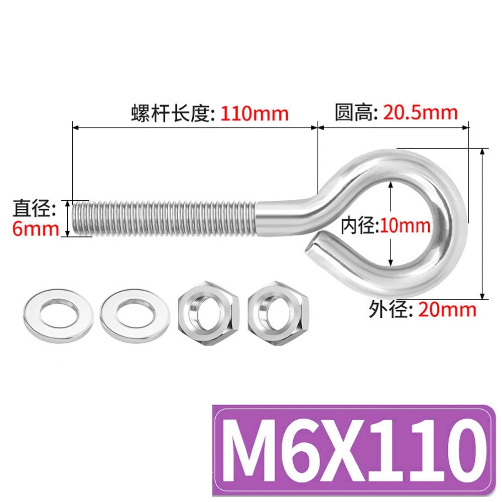 Galvanised Stainless Eye Screws Hooks Eye Bolts Closed Screws Threaded Rings Set