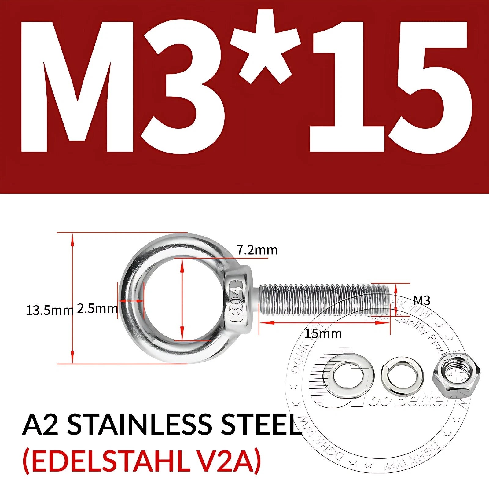 LIFTING EYE BOLTS NUTS & WASHERS A2 STAINLESS STEEL M3 M4 M5 M6 M8 M10 M12 - M30