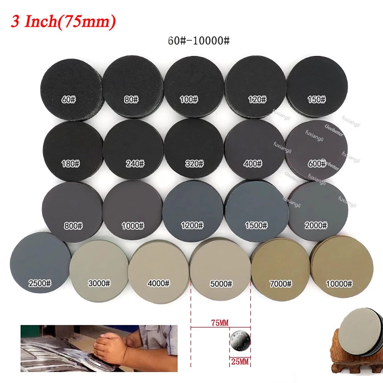 25mm-180mm Dry/Wet Sanding Discs Hook & Loop Abrasive Sandpaper Pads All Grit