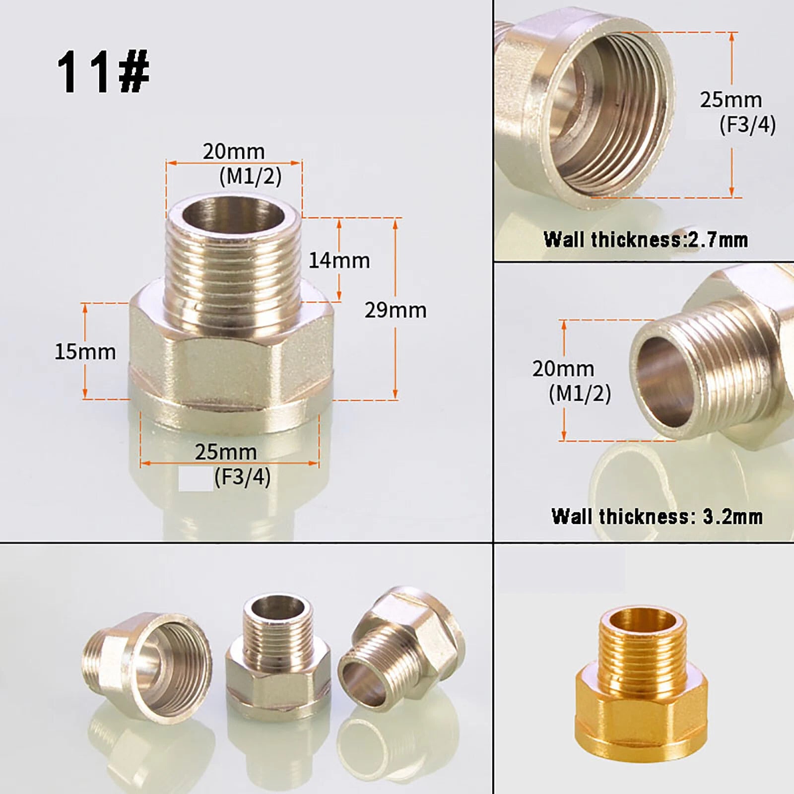 3/4" Nickel-Plated Brass Pipe Fittings — Elbow, Tee, Straight, Plug & Bush