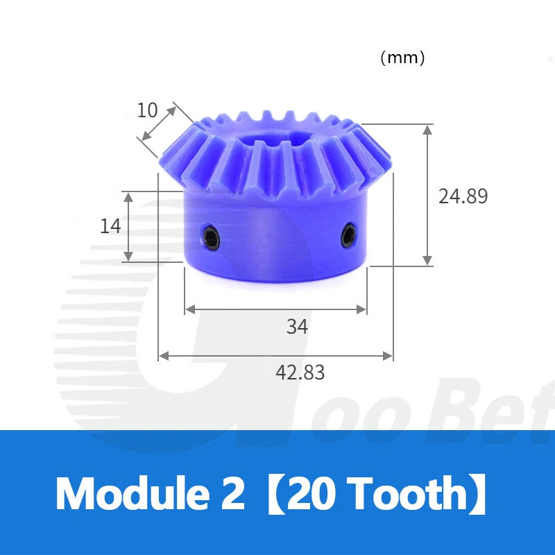 Module 1 1.5 2 2.5 Straight Bevel Gear Set 15 - 30 Tooth 1:1 Pairing Nylon Blue