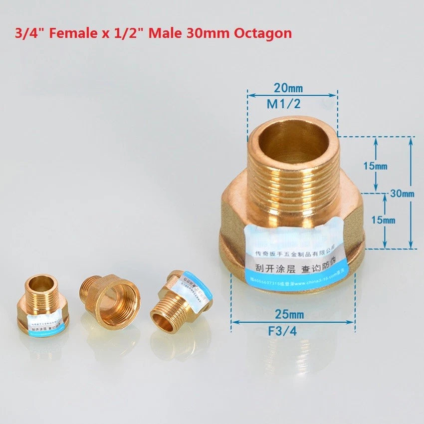 BSP Female x Male Brass Extension Pipe Fittings — Hex & Octagon Adapters