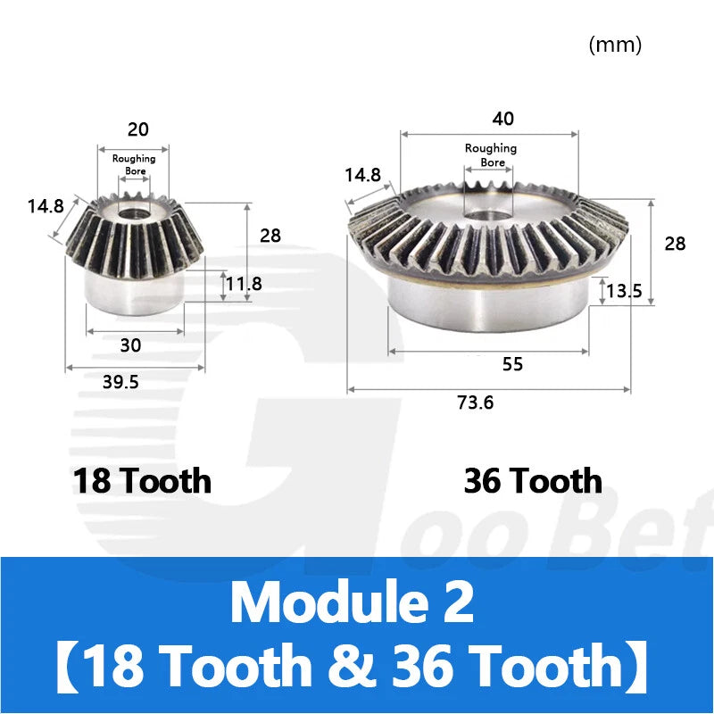 Bevel Gear Set Mod 1.5 2 2.5 3 Steel 1:2 Pairing 15/30 16/32 18/36 20/40 Tooth