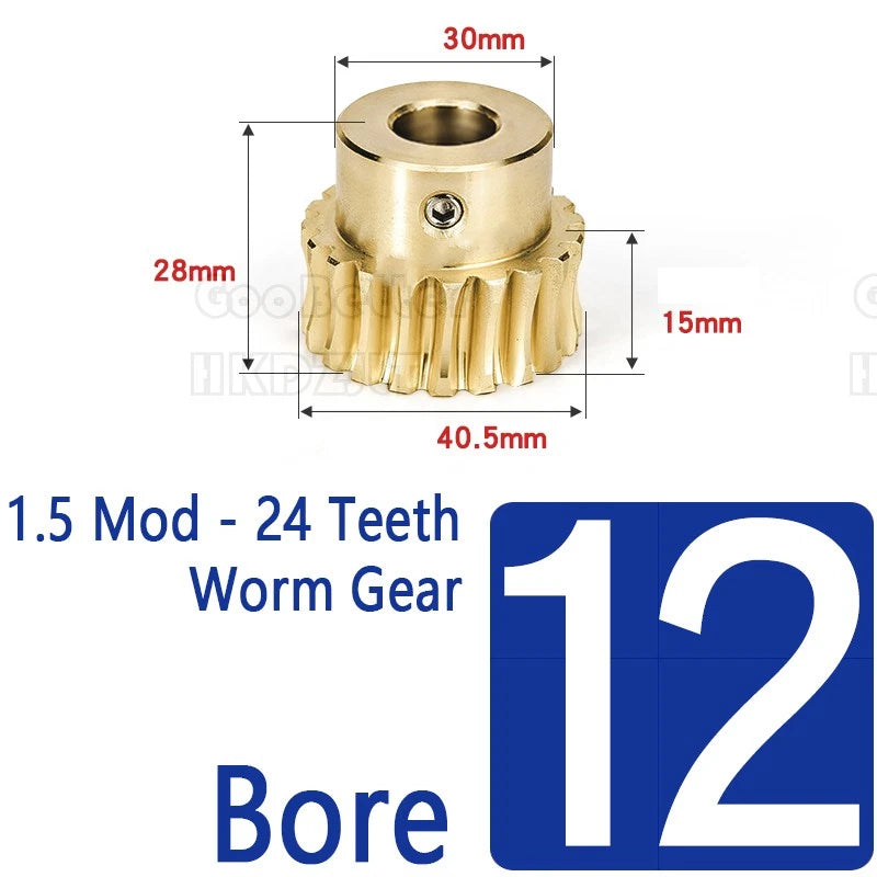 Module 1.5 Brass Worm Gear Wheel Worm Shaft C45 Steel 24 Tooth Bore 8 mm - 17 mm