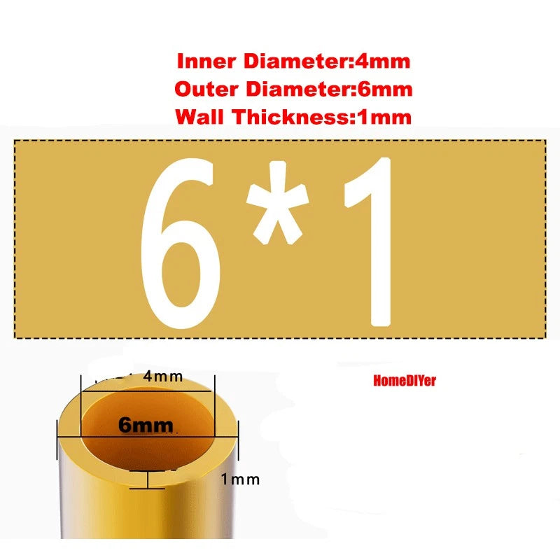 H62 Brass Round Tube — OD 2mm–100mm, Wall 0.5mm–4mm, 200mm Length