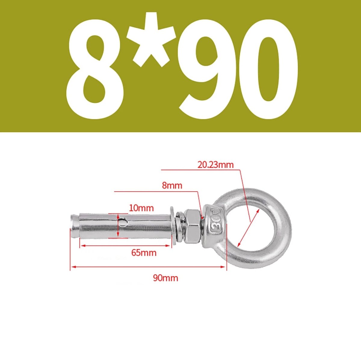 Closed Hook Eye Bolt with Rawl Shield Wall Anchor — A2 Stainless Steel (M6–M20) - HomeDIYer