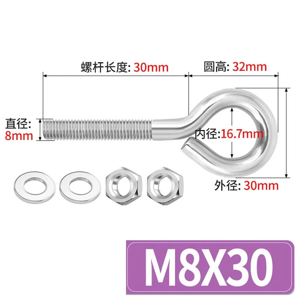 Galvanised Stainless Eye Screws Hooks Eye Bolts Closed Screws Threaded Rings Set