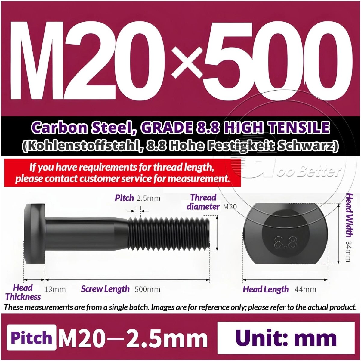 T - Slot Bolts M6 to M20 | Grade 8.8 High Tensile | T - Track Bolts 16mm–500mm - HomeDIYer