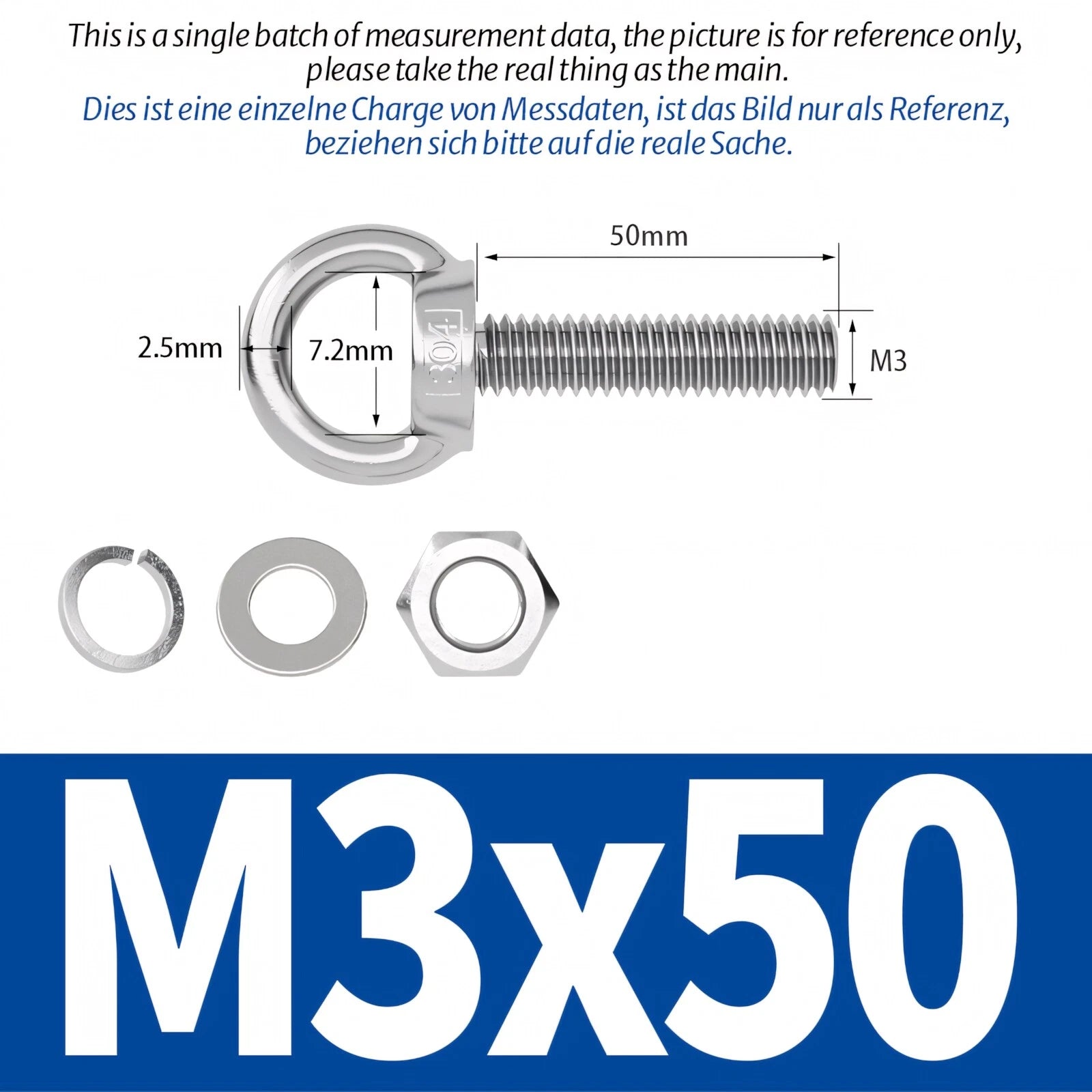 M3 M4 M5 - M20 Eye Bolts Kit Screws Nut Washer Long Boat Stainless Steel A2 304
