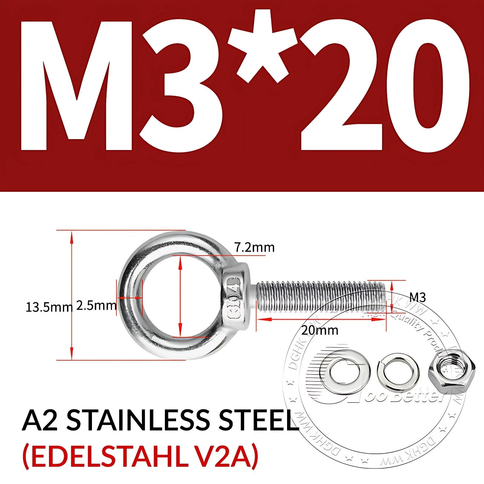 LIFTING EYE BOLTS NUTS & WASHERS A2 STAINLESS STEEL M3 M4 M5 M6 M8 M10 M12 - M30