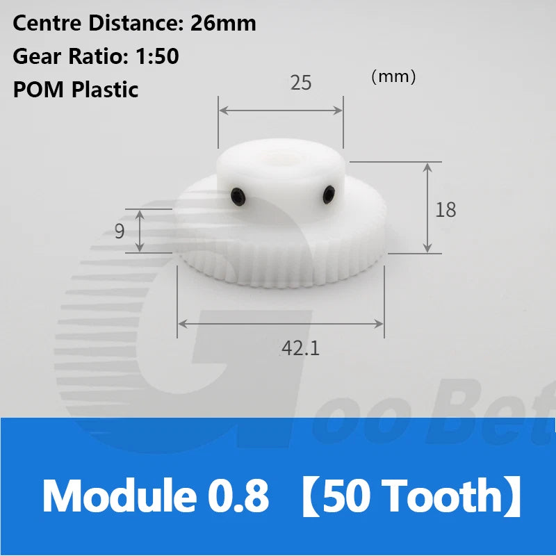 Worm Gear Wheel Module 0.8 POM Plastic 20 - 60 Tooth Worm Shaft Stainless Steel
