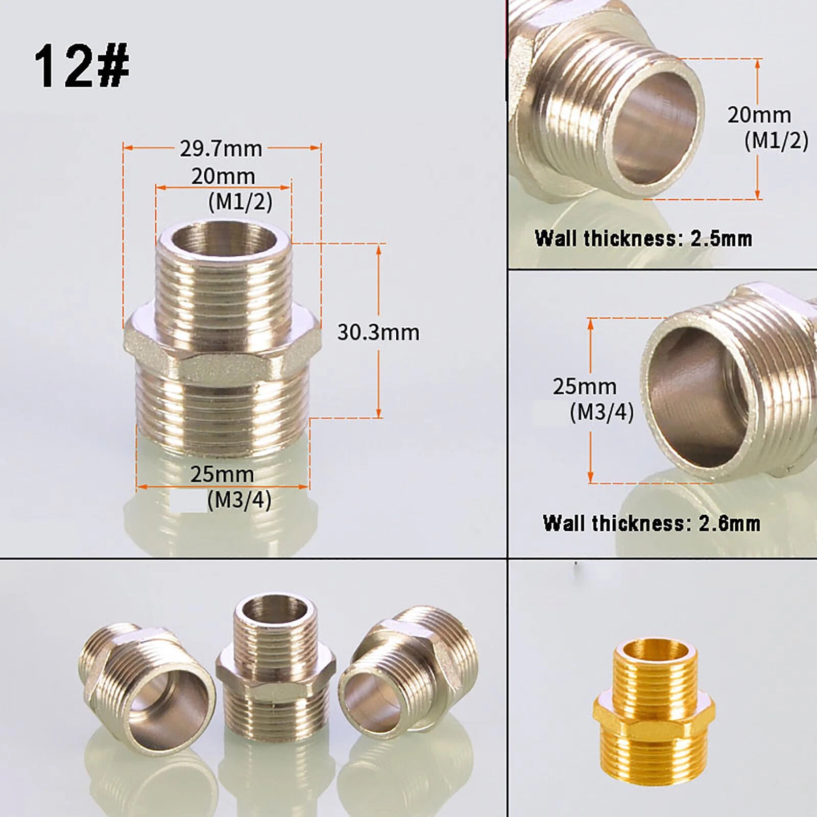 3/4" Nickel-Plated Brass Pipe Fittings — Elbow, Tee, Straight, Plug & Bush
