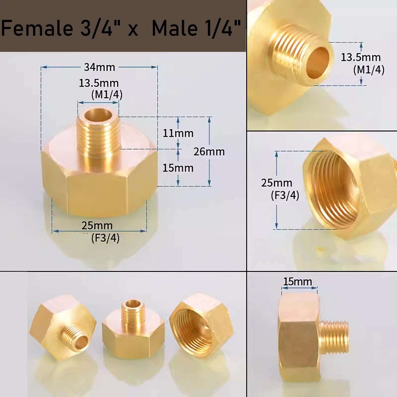 Brass BSP Reducing Nipple Connector — Male to Female Pipe Fitting Adapter (1/8" to 1")