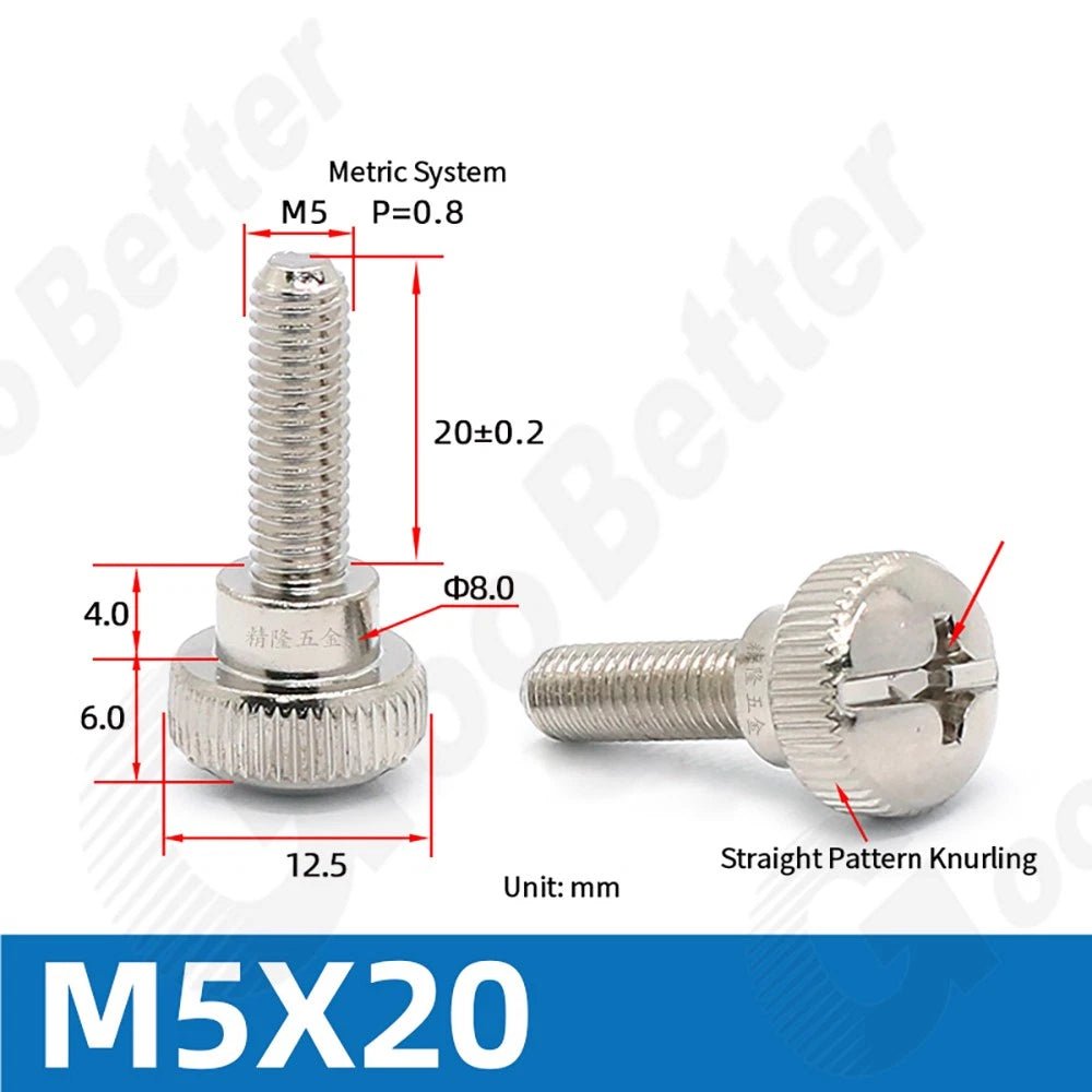 M5 M6 Knurled Thumb Screws Step Head | Hand Grip Knob Bolts | Nickel & Black Zinc Plated - HomeDIYer